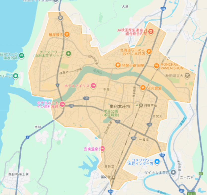 Uber Eats（ウーバーイーツ）秋田県由利本荘市エリア