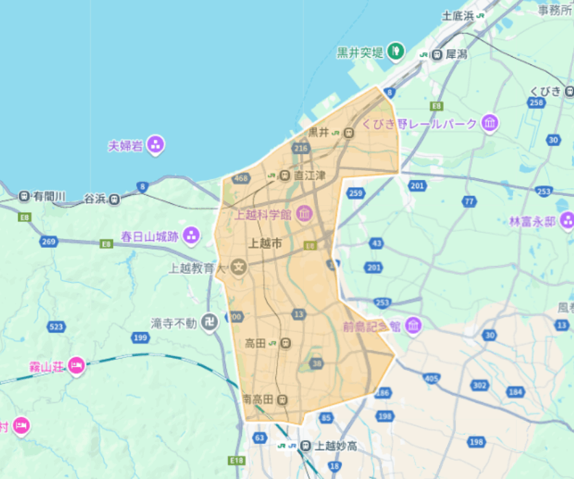 Uber Eats（ウーバーイーツ）新潟県上越市エリア