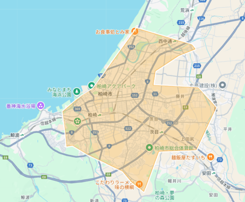 Uber Eats（ウーバーイーツ）新潟県柏崎市エリア