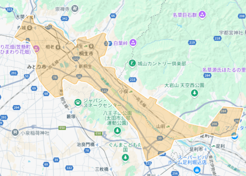 Uber Eats（ウーバーイーツ）桐生市～足利市エリア