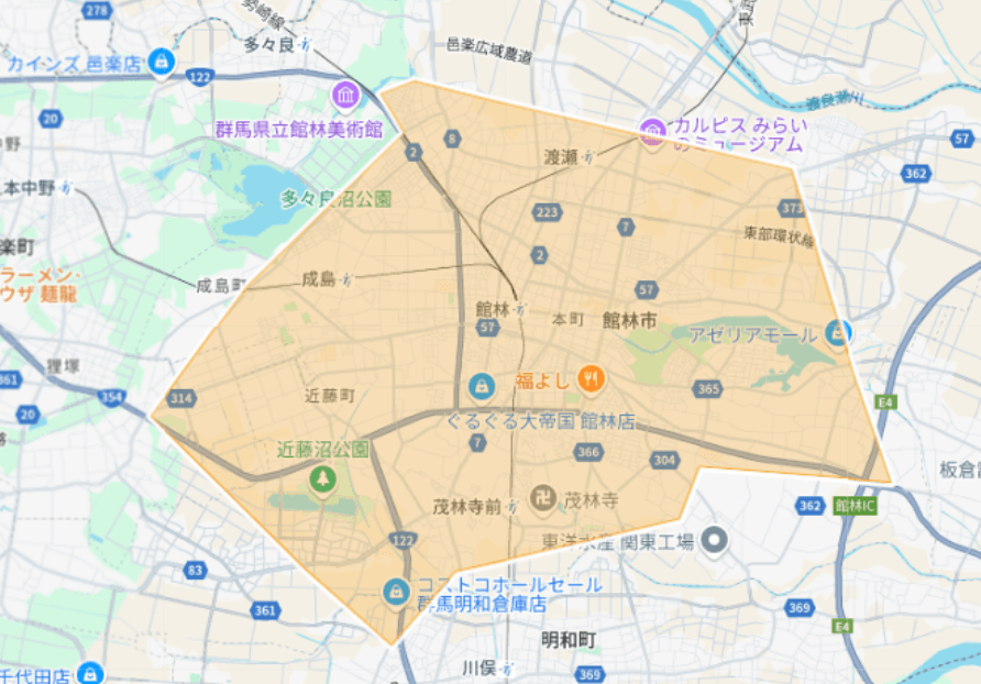 Uber Eats（ウーバーイーツ）群馬県館林市エリア